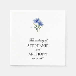 Purple Watercolor Cornflower WIldflower Wedding Napkin