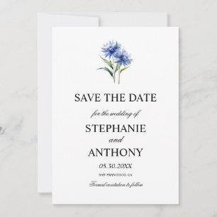 Purple Watercolor Cornflower WIldflower Wedding Save The Date