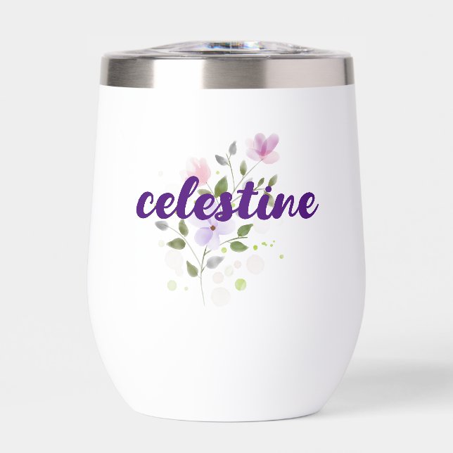 Purple Watercolor Country Flowers Name  (Front)