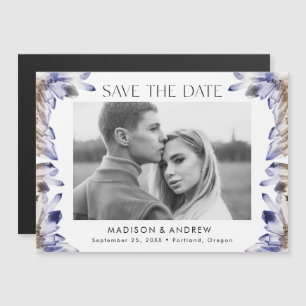 Purple Watercolor Crystals Photo Save the Date Magnetic Invitation