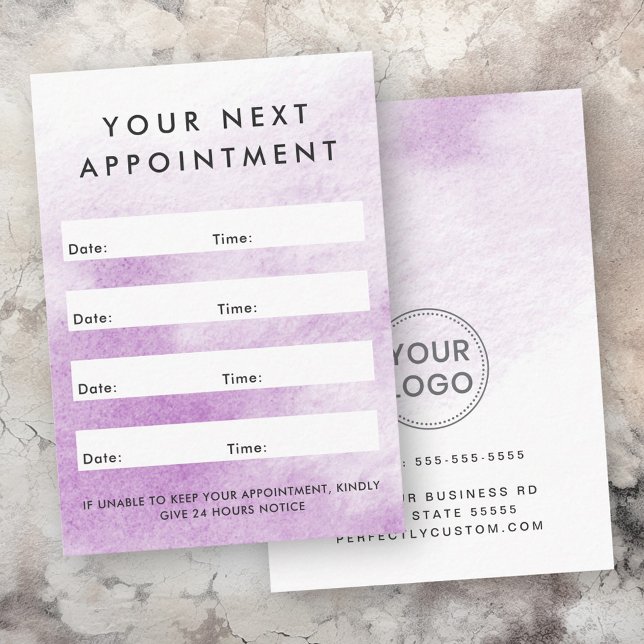 Purple watercolor custom logo vertical appointment card (Purple watercolor custom logo vertical appointment card)