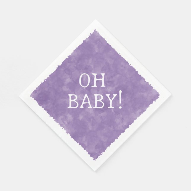 Purple Watercolor Custom Text Baby Shower Oh Baby Napkin (Corner)
