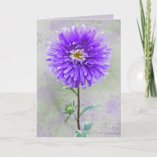 Purple Watercolor Dahlia Birthday Card (Front)