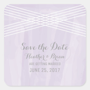 Purple Watercolor Deco Save the Date Square Sticker