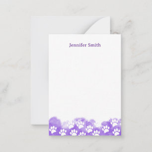 Purple Watercolor Dog Paw Personalized Stationery Card