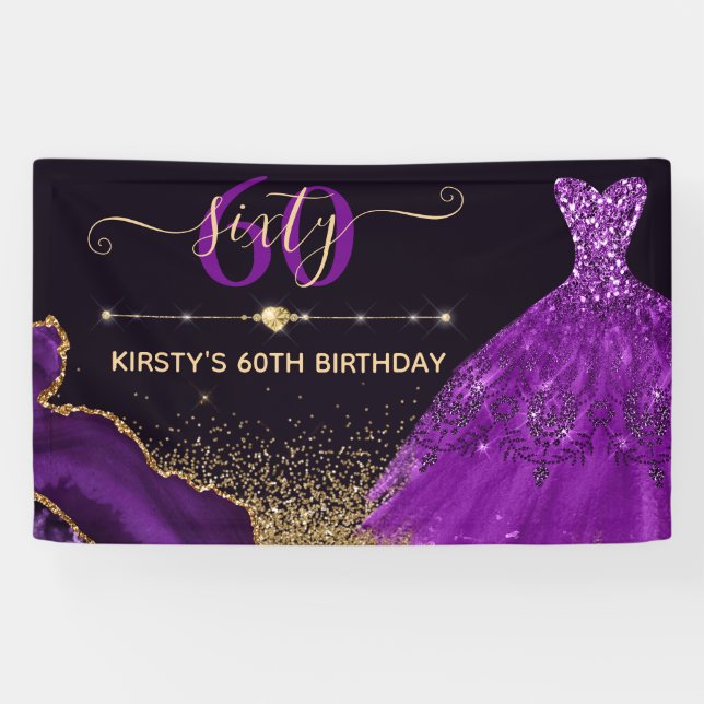 Purple Watercolor Dress agate Birthday Banner (Horizontal)