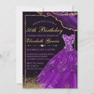 Purple Watercolor Dress agate Birthday Invitation