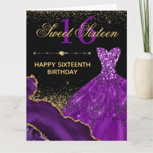 Purple Watercolor Dress Sweet 16 Birthday Card