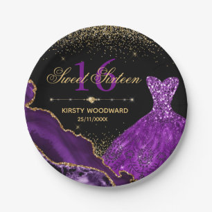 Purple Watercolor Dress Sweet 16 Birthday Paper Plate