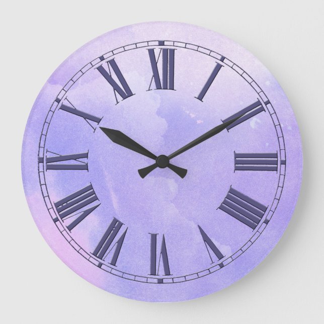 Purple Watercolor Effect Large Clock (Front)