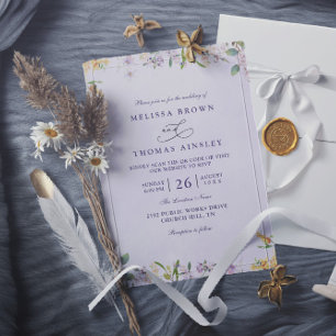 Purple Watercolor Elegant Floral QR Code Wedding Invitation