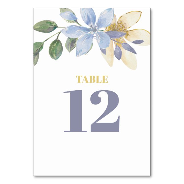 Purple Watercolor Elegant Floral Table Number Card (Front)