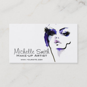 Purple watercolor face makeup artist branding business card