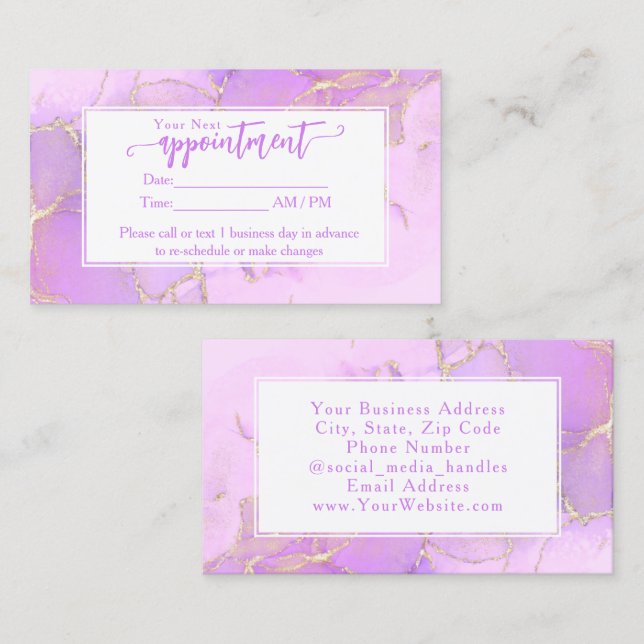 Purple Watercolor Fashion Modern Appointment Business Card (Front/Back)