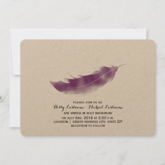 Purple Watercolor Feather Wedding Invitation