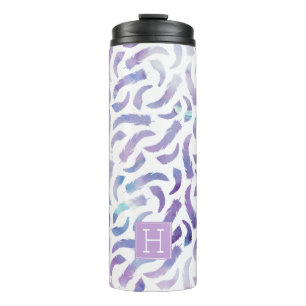 Purple Watercolor Feathers Pattern Thermal Tumbler