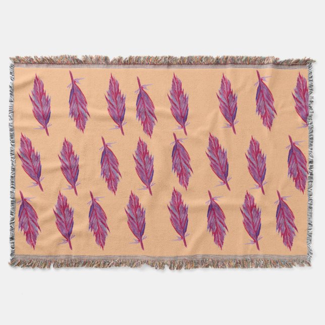 Purple Watercolor Feathers Throw Blanket (Front)