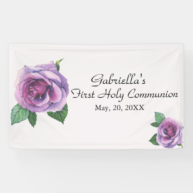 Purple Watercolor First Holy Communion Banner (Horizontal)