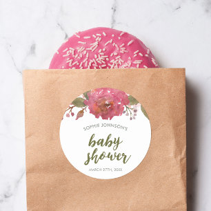 Purple Watercolor Floral Baby Shower Classic Round Sticker