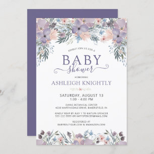 Purple Watercolor Floral Baby Shower  Invitation