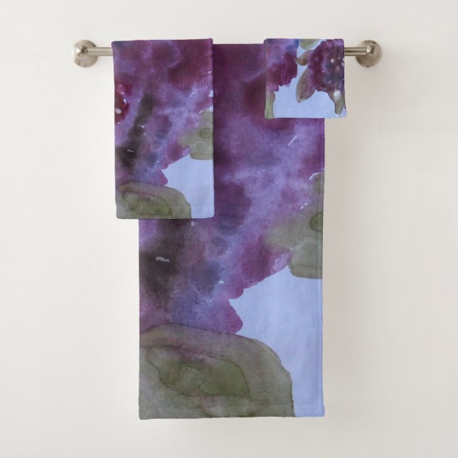 Purple Watercolor Floral Bath Towel Set (Insitu)