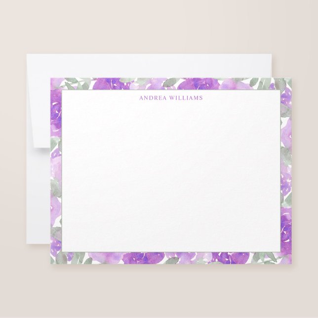 Purple Watercolor Floral Border Personalised Card (Creator Uploaded)