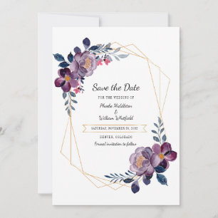 Purple Watercolor Floral Botanical Geometric Frame Save The Date
