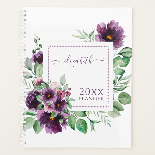Purple Watercolor Floral Botanical | Personalised  Planner (Front)