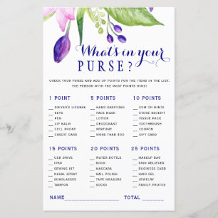 Purple watercolor floral bridal shower game