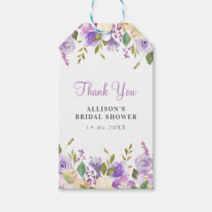Purple watercolor floral bridal shower gift tags