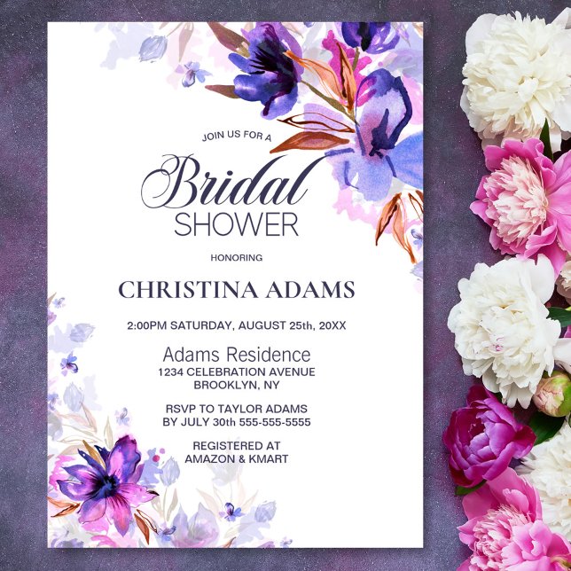 Purple Watercolor Floral Bridal Shower Invitation (Creator Uploaded)