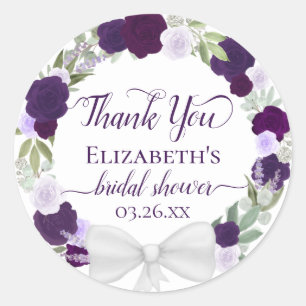 Purple Watercolor Floral Bridal Shower Thank You Classic Round Sticker