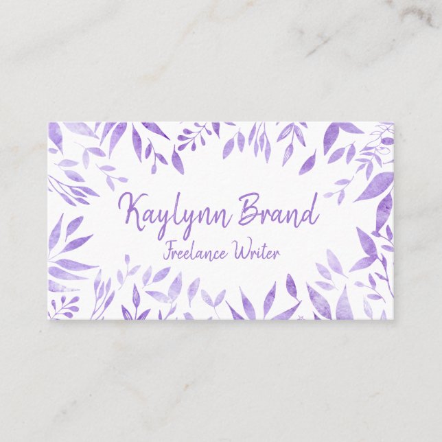 Purple Watercolor Floral Business Card (Front)