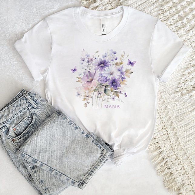 Purple Watercolor Floral Butterfly Mama Name T-Shirt (Creator Uploaded)