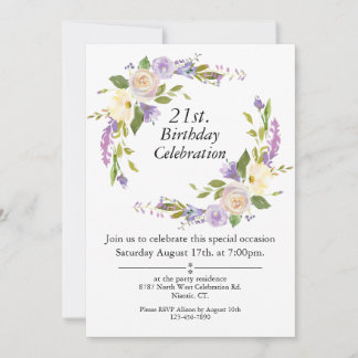 Purple Watercolor Floral Customisable 21 Birthday Invitation