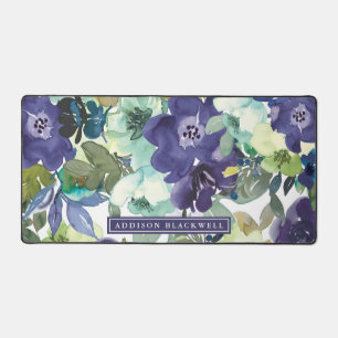 Purple Watercolor Floral Desk Mat and Custom Name