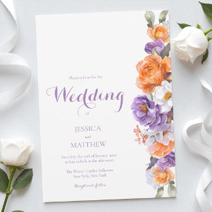 Purple Watercolor Floral Elegant Flowers Wedding Invitation