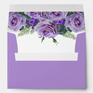 Purple Watercolor Floral Elegant Wedding  Envelope