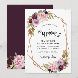 purple watercolor floral fall wedding invitation