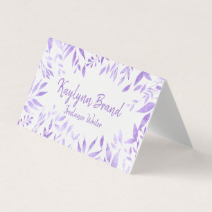 Purple Watercolor Floral Folded Business Card