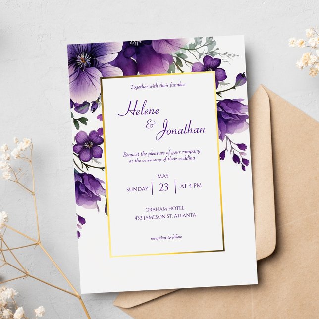Purple Watercolor Floral Garden Elegant Wedding Invitation (Purple Watercolor Floral Garden Elegant Wedding Invitation)