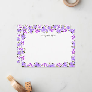 Purple Watercolor Floral Garden Personalised Card