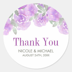 Purple Watercolor Floral Garden Wedding Classic Round Sticker