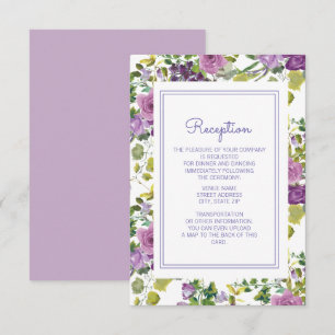 Purple Watercolor Floral Garden Wedding Reception Invitation