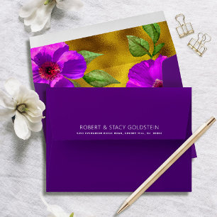 Purple Watercolor Floral Gold Bat Mitzvah Modern Envelope
