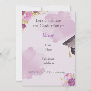 Purple Watercolor Floral Graduation Invite