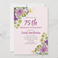 Purple Watercolor Floral Green Vines 75th Birthday