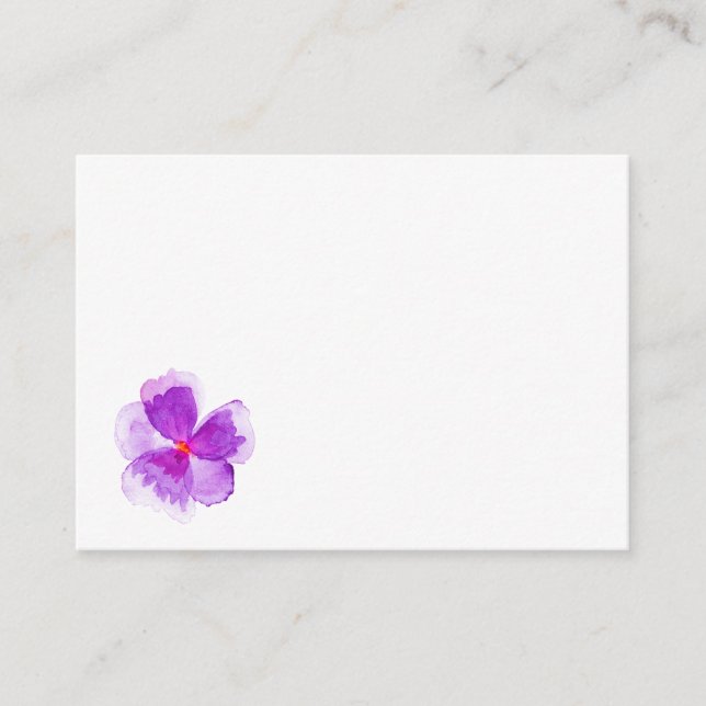 Purple watercolor floral guest place cards (Front)