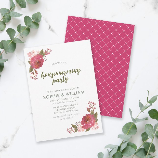 Purple Watercolor Floral Housewarming Party Invitation (Creator Uploaded)