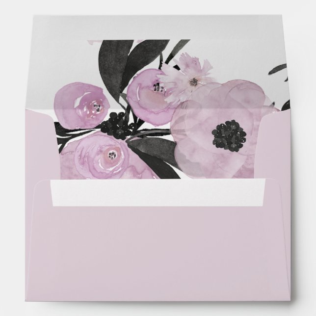 Purple Watercolor Floral liner wedding Envelopes (Back (Bottom))